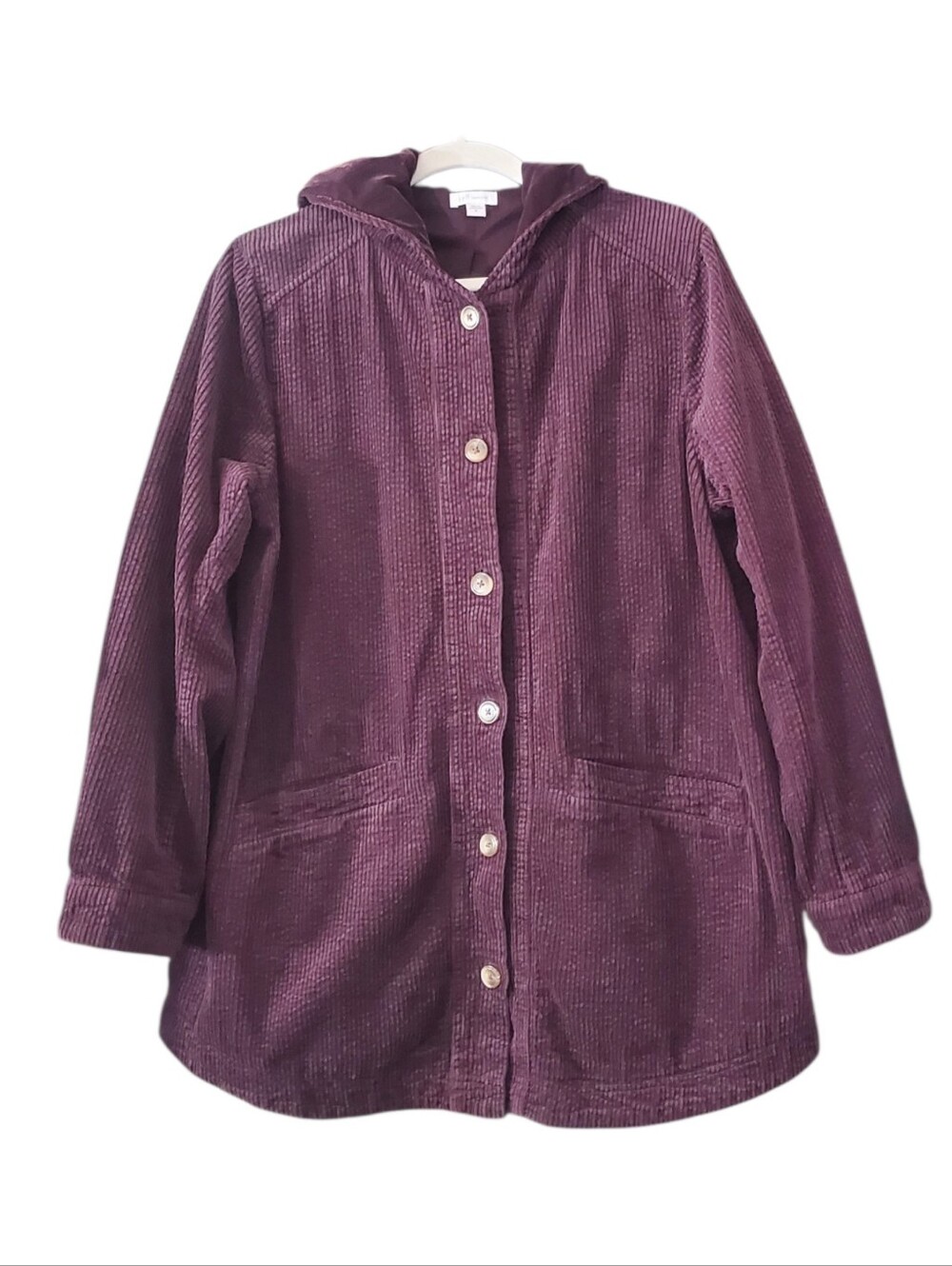 J.Jill Corduroy Hooded Button Up Jacket Deep Plum Dark Fig Chore Minimalist M